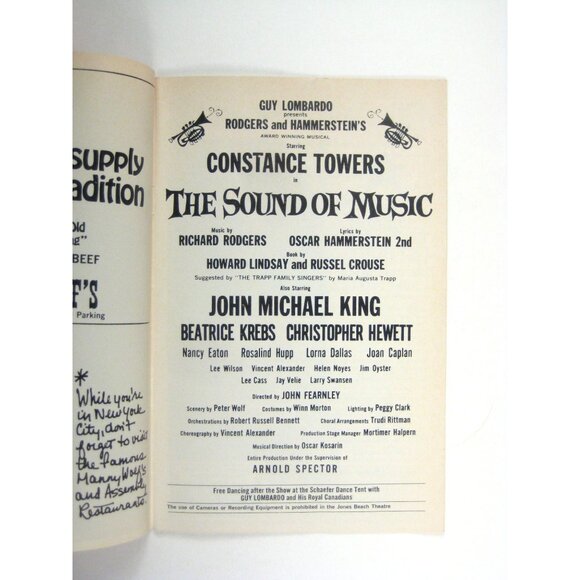 The Sound Of Music Jones Beach Playgram July 1970 Constance Towers King Hewitt - Picture 2 of 5